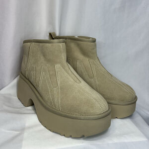 UGG Women's Ultra Mini New Heights Sunwave Platform Ankle Boots Beige 10 Winter